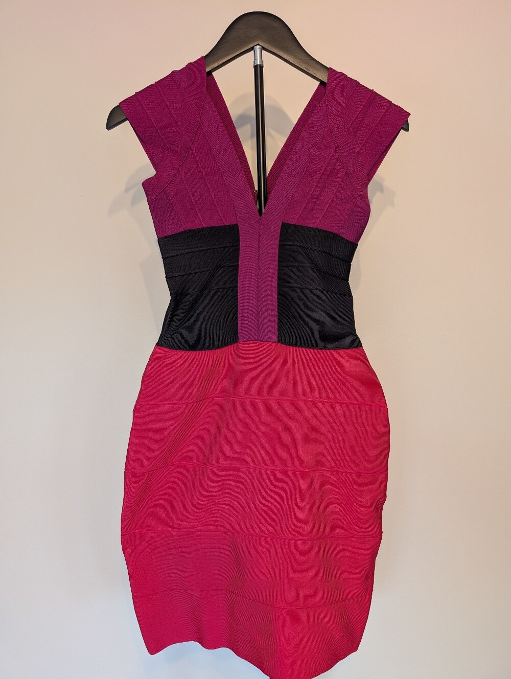 Hervé Léger Pink Purple Black Colorblock Bandage Bodycon Dress S
